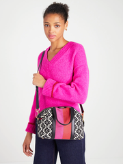 Kate-Spade-Flower-Jacquard-Stripe-Faye-Medium-Satchel-Cream-Multi-Balilene-onmodel1