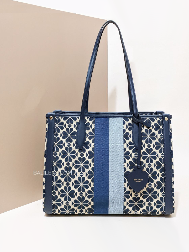 Kate-Spade-Flower-Jacquard-Stripe-Market-Medium-Tote-Blue-Multi-Balilene-detail-depan