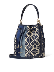 Kate Spade Flower Jacquard Stripe Medium Bucket Bag Blue Multi