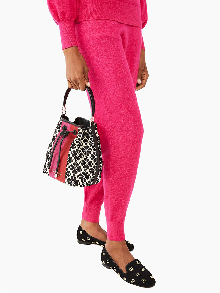 on-model1-Kate-Spade-K4373-Flower-Jacquard-Stripe-Medium-Bucket-Bag-Cream-Multi