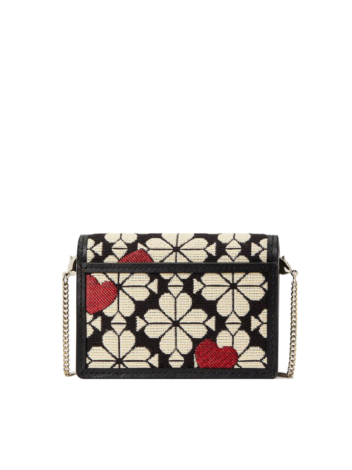 Kate Spade Flower Jacquard Hearts Chain Cardholder Black Multi