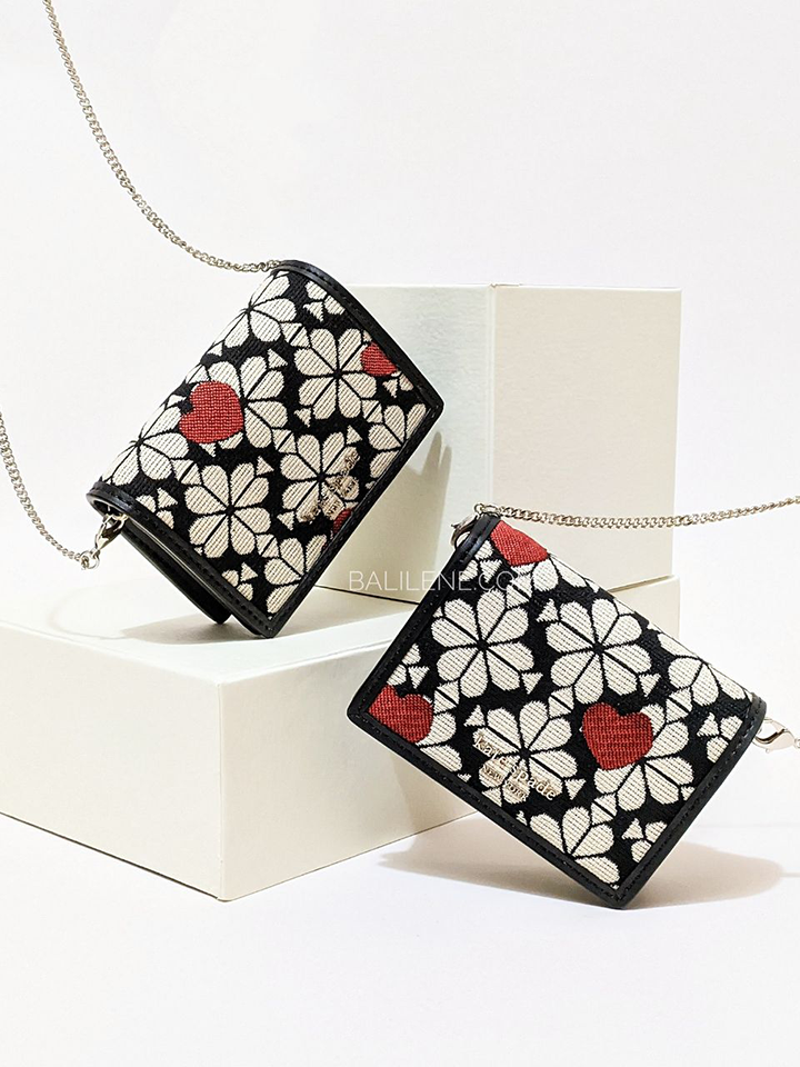 Kate-Spade-K4516001-Flower-Jacquard-Hearts-Chain-Cardholder-Black-Multi-Balilene-detail