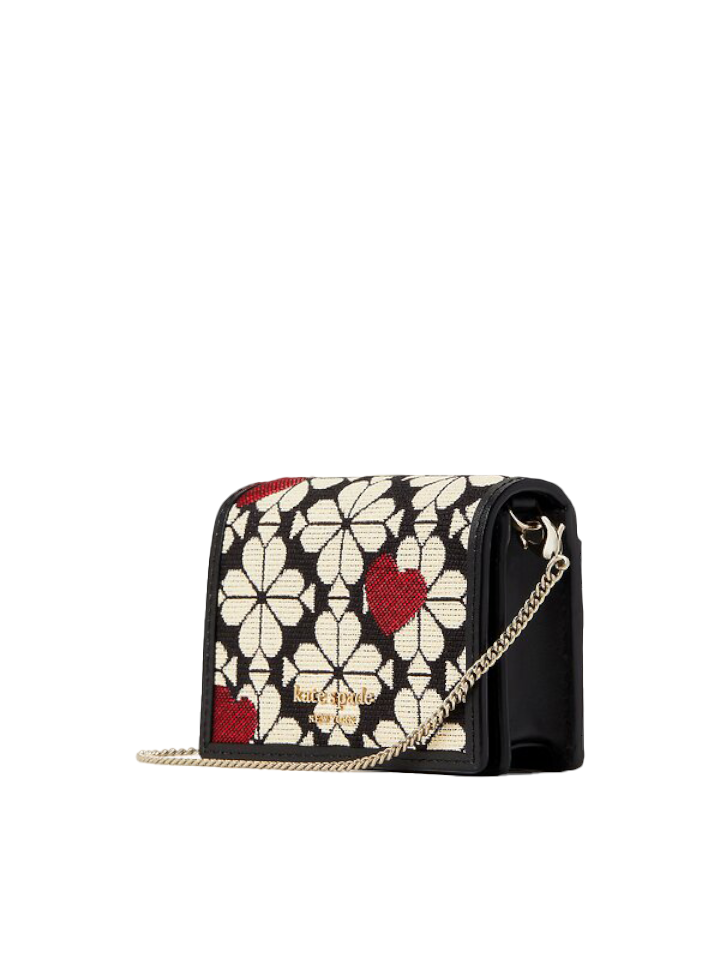 Kate-Spade-K4516001-Flower-Jacquard-Hearts-Chain-Cardholder-Black-Multi-Balilene-samping