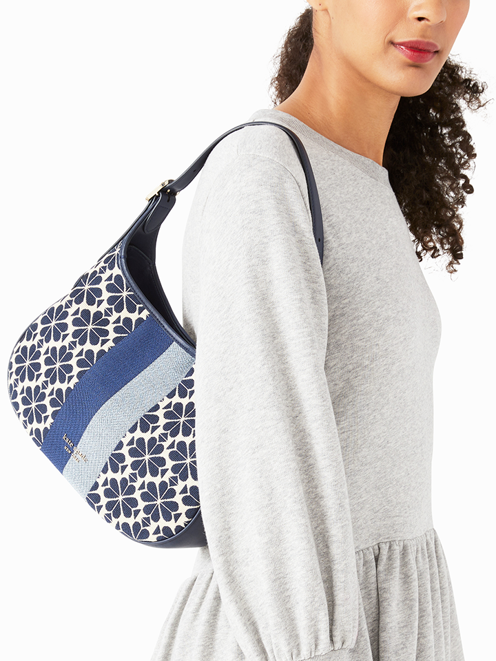 Kate-Spade-K5520-Flower-Jacquard-Stripe-Penny-Small-Hobo-Bag-Blue-Multi-Balilene-onmodel