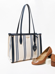Kate Spade Market Striped Canvas Medium Tote Blazer Blue Multi