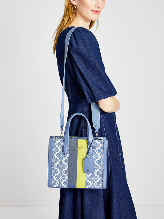 Kate Spade K6840 Flower Jacquard Stripe Manhattan Small Tote Morning Sky Multi