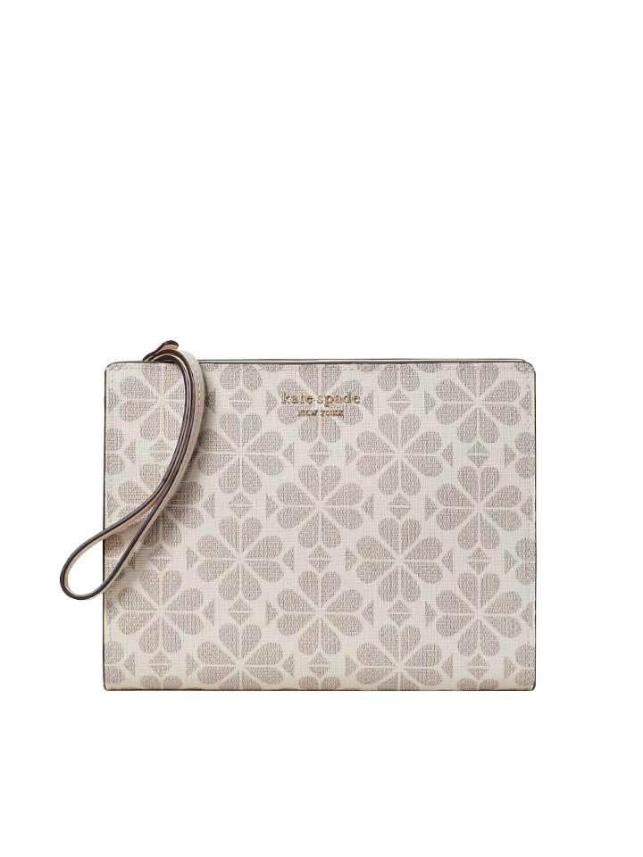 Kate-Spade-PWR00330-Flower-Coated-Canvas-Wristlet-Parchment-Balilene-depan