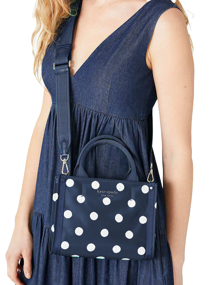Kate-Spade-PXR00462-The-Little-Better-Sam-Sunshine-Dot-Mini-Tote-Rich-Navy-Multi-Balilene-onmodel