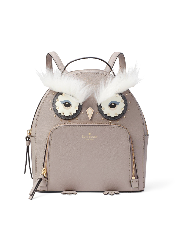 kate spade owl tumi backpack Kate Spade WKRU5674 Star Bright Owl Tomi Gray Leather Backpack – Balilene