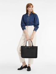 Longchamp-Le-Pliage-City-Top-Handle-Bag-Black-Balilene-onmodel