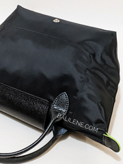 Longchamp-Le-Pliage-Green-Top-Handle-Bag-Small-Black-Balilene-detail-belakang