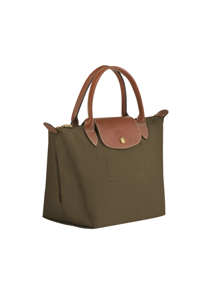 Longchamp-Le-Pliage-Original-Top-Handle-Bag-Khaki-Army-Balilene-samping