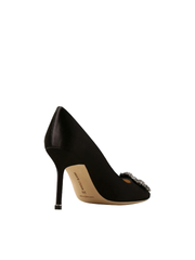Manolo Blahnik Hangisi 90MM Satin Pumps With FMC Crystal Buckle Black