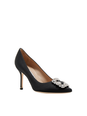 Manolo Blahnik Hangisi 90MM Satin Pumps With FMC Crystal Buckle Black