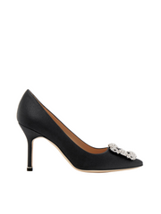 Manolo Blahnik Hangisi 90MM Satin Pumps With FMC Crystal Buckle Black