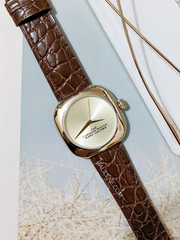 Marc Jacobs The Cushion Champagne Dial Brown Leather Strap Watch
