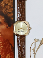 Marc Jacobs The Cushion Champagne Dial Brown Leather Strap Watch