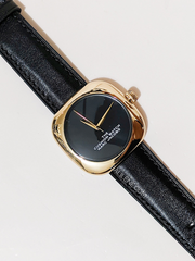 Marc Jacobs The Cushion Black Dial Leather Strap Watch