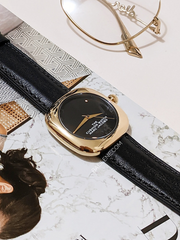 Marc Jacobs The Cushion Black Dial Leather Strap Watch
