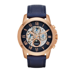 Fossil Me3029 Grant Automatic Navy Leather Watch