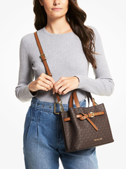 Michael Kors 35H0GU5S1B Emilia Small Logo Satchel Brown