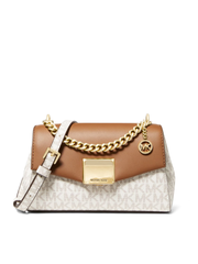 Michael Kors 35H0GXPC1V Lita Small Two-Tone Logo and Leather Crossbody Bag Vanilla