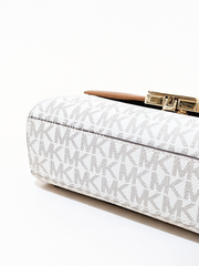 Michael Kors 35H0GXPC1V Lita Small Two-Tone Logo and Leather Crossbody Bag Vanilla