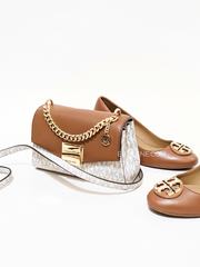 Michael Kors 35H0GXPC1V Lita Small Two-Tone Logo and Leather Crossbody Bag Vanilla