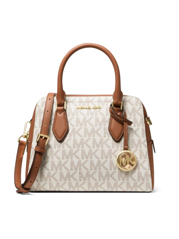 Michael Kors 38F1CYVS2B Ayden Medium Logo and Faux Leather Satchel Vanilla