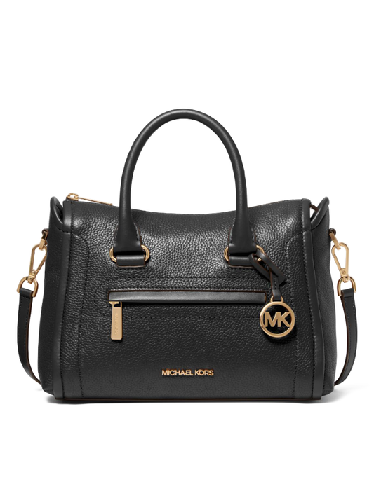 Michael Kors Carine Medium Pebbled Leather Satchel Bag Black