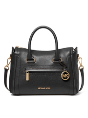 Michael Kors Carine Medium Pebbled Leather Satchel Bag Black