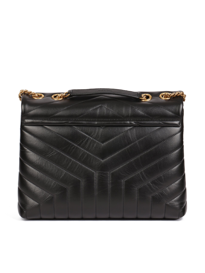 Saint Laurent Loulou Medium Chain Bag In Quilted Leather Black Balilene