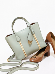 Tory Burch 135877 Perry Pick-Stitch Small Triple-Compartment Tote Pine Frost