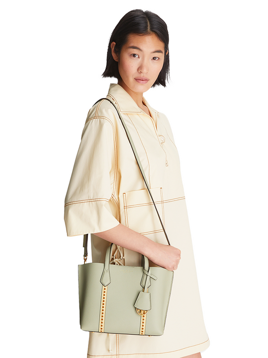 Tory Burch 135877 Perry Pick-Stitch Small Triple-Compartment Tote Pine Frost