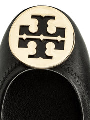 Tory Burch 32880 Minnie Travel Ballet With Metal Logo Soft Nappa Leather Black