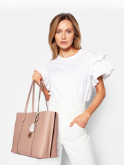 Tory Burch 53245 Perry Tote Colorblock Triplle Compartment Devon Sand