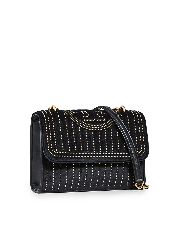 Tory Burch 56277 Fleming Mini Stud Velvet Small Shoulder Bag Black