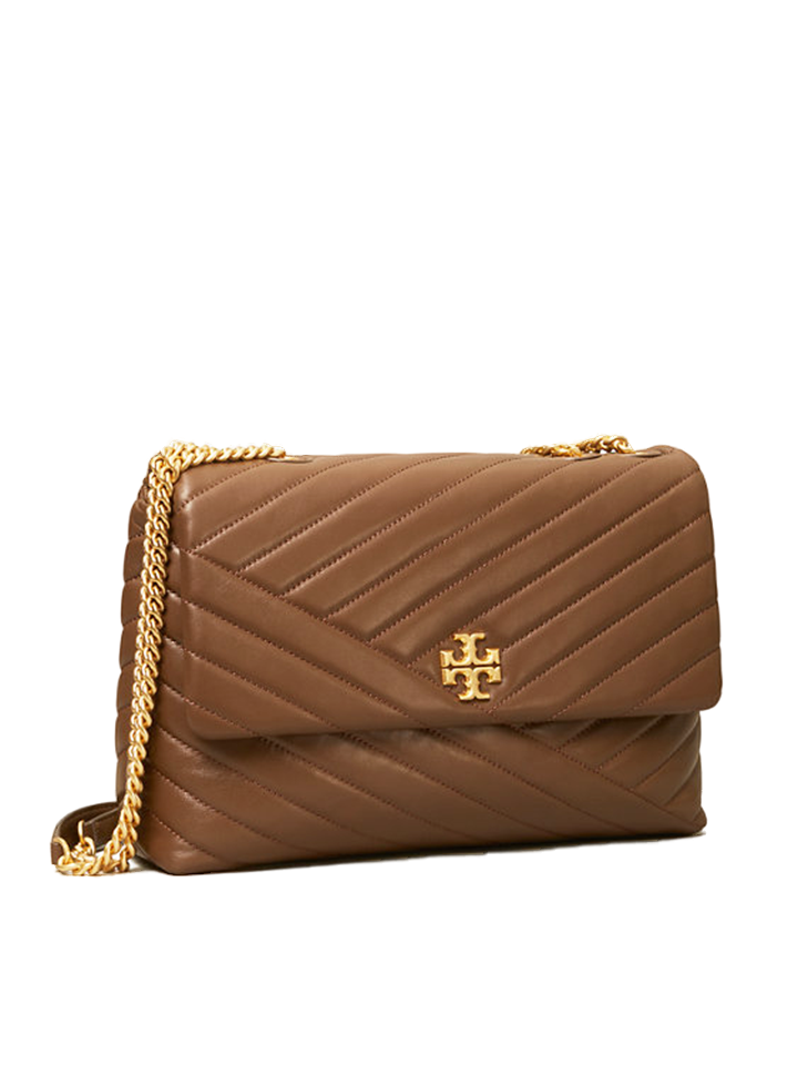 Tory Burch Kira Chevron Convertible Shoulder Leather Bag, Fudge