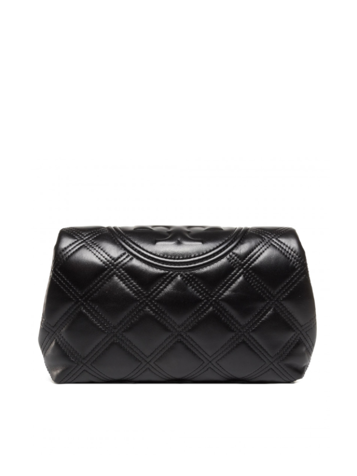 Fleming Clutch of Tory Burch - Black quilted clutch bag with flap for women