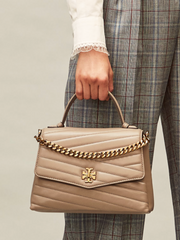 Tory Burch 61674 Kira Chevron Top Handle Satchel Gray Heron