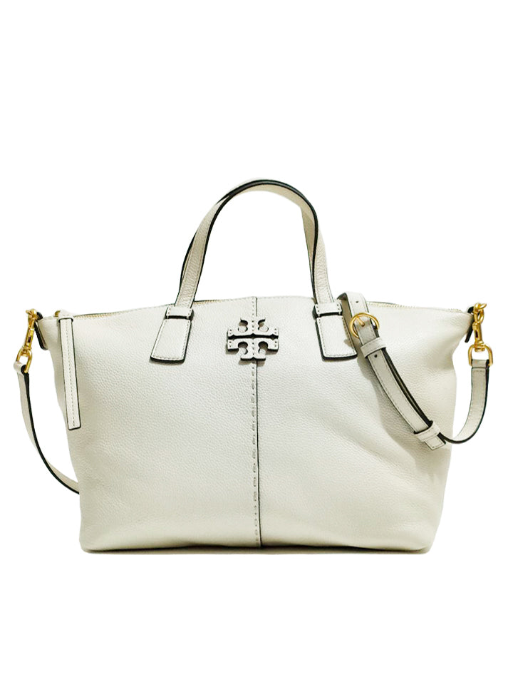 Tory Burch 64458 McGraw TopZip Satchel New Ivory Balilene