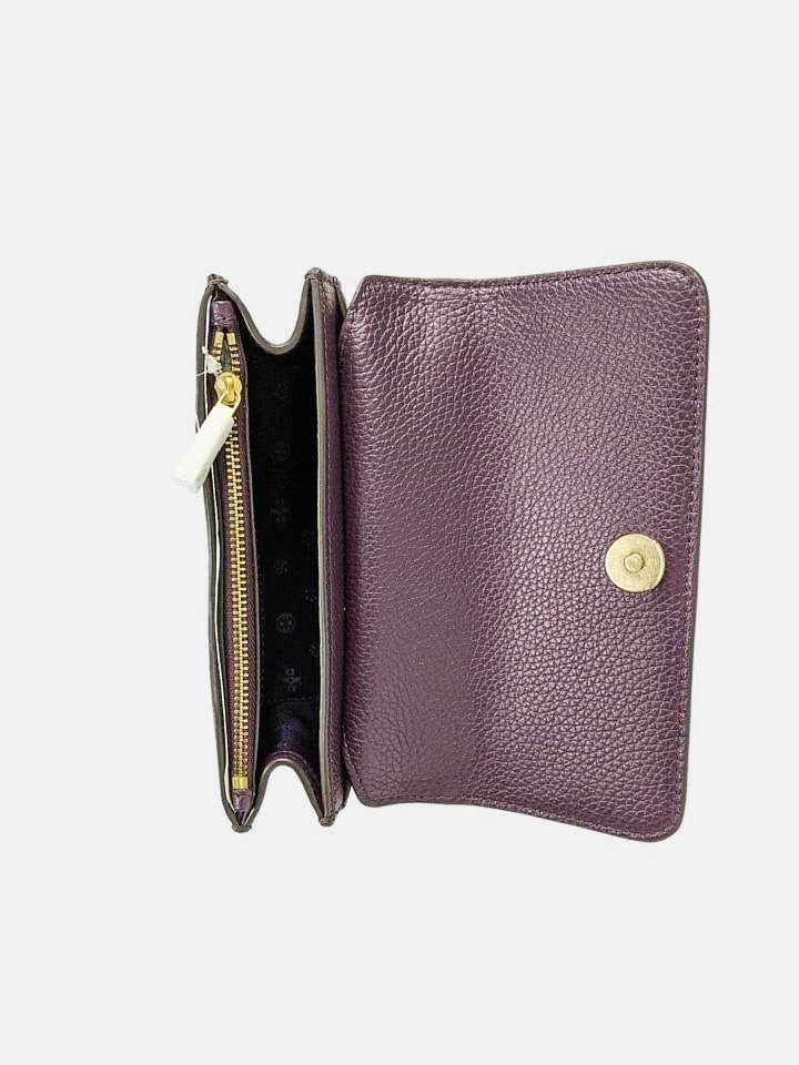 Tory burch britten mini top handle bag crossbody plum purple pebbled leather