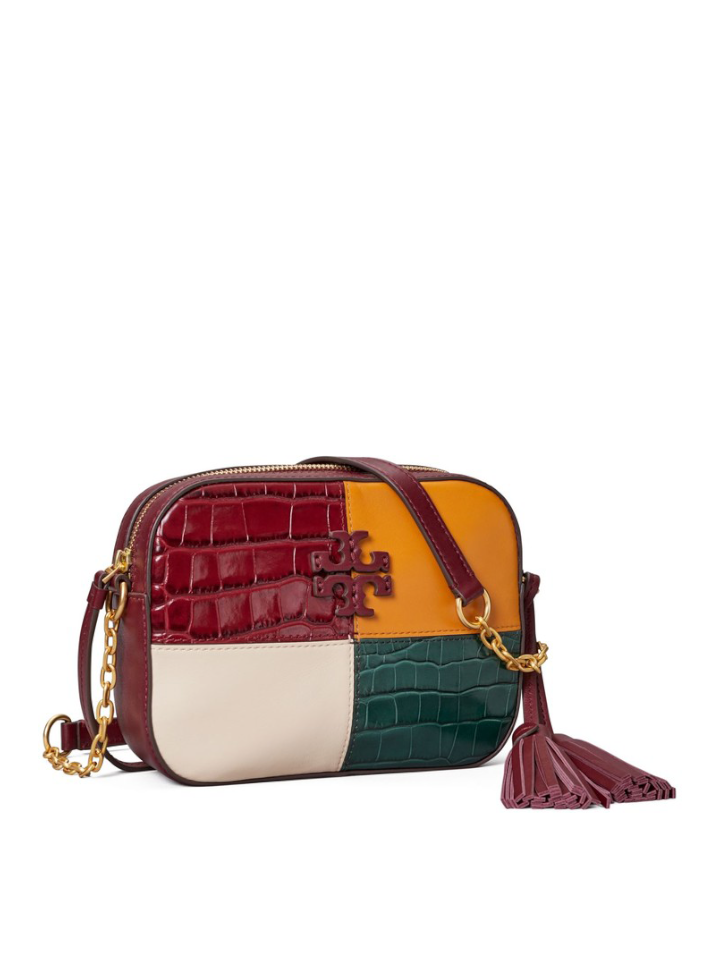 Tory Burch 74637 McGraw Embossed Colorblok Camera Bag Claret Balilene