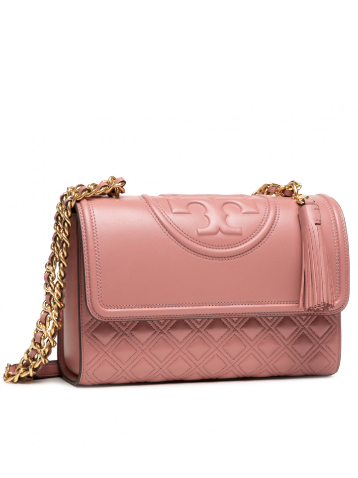 Tory Burch Fleming Small Convertible Shoulder Bag In Pink Magnolia Lambskin  Leather