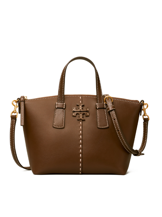Tory Burch 77094 McGraw Smooth Mini Top-Zip Satchel Cold Brew