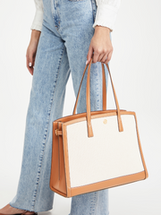 Tory Burch 80378 Walker Canvas Satchel Natural