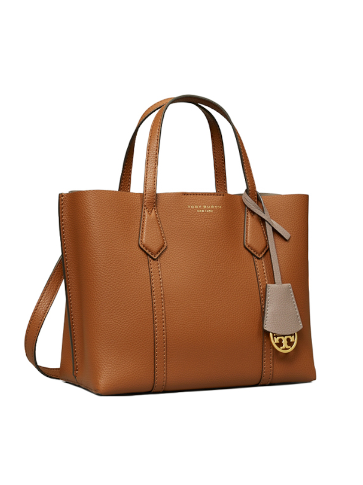 T.O.R.Y B.U.R.C.H 81928 Small Perry Triple-Compartment Tote Bag in Light  Umber Italian Pebbled Leather - Women's Bag with Crossbody Strap