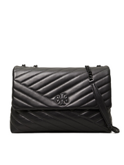Tory Burch 82775 Kira Chevron Powder Coated Medium Convertible Shoulder Bag Black