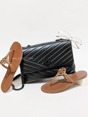 Tory Burch 82775 Kira Chevron Powder Coated Medium Convertible Shoulder Bag Black