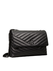 Tory Burch 82775 Kira Chevron Powder Coated Medium Convertible Shoulder Bag Black